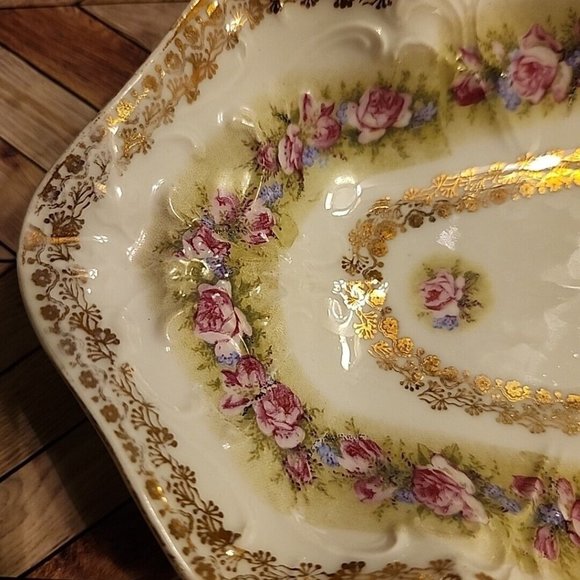 C.T. Carl Tielsch Porcelain Relish Dish Celery Oval Floral Germany 12x6 Antique - Picture 3 of 14